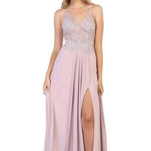 NWT May Queen RQ7781 Chiffon Prom Dress White Size 4